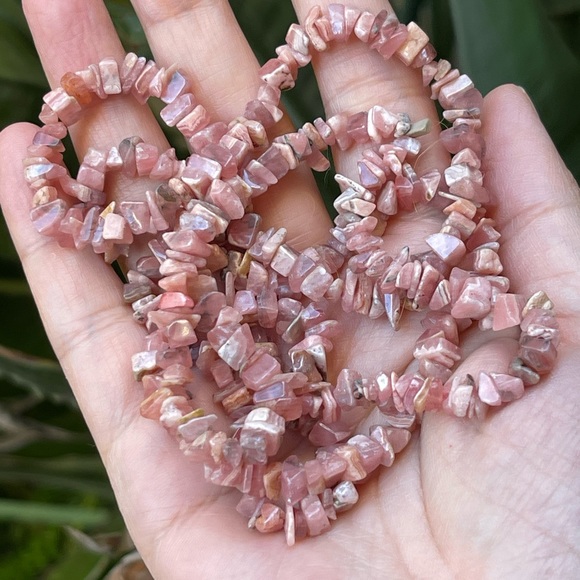Vintage Jewelry - Natural rhodochrosite free form bead long necklace